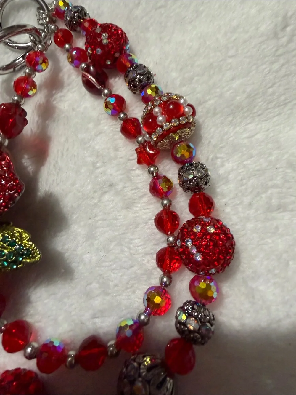 Hand Made Red Crystal Rose Beaded Bag Charm Or Keychain